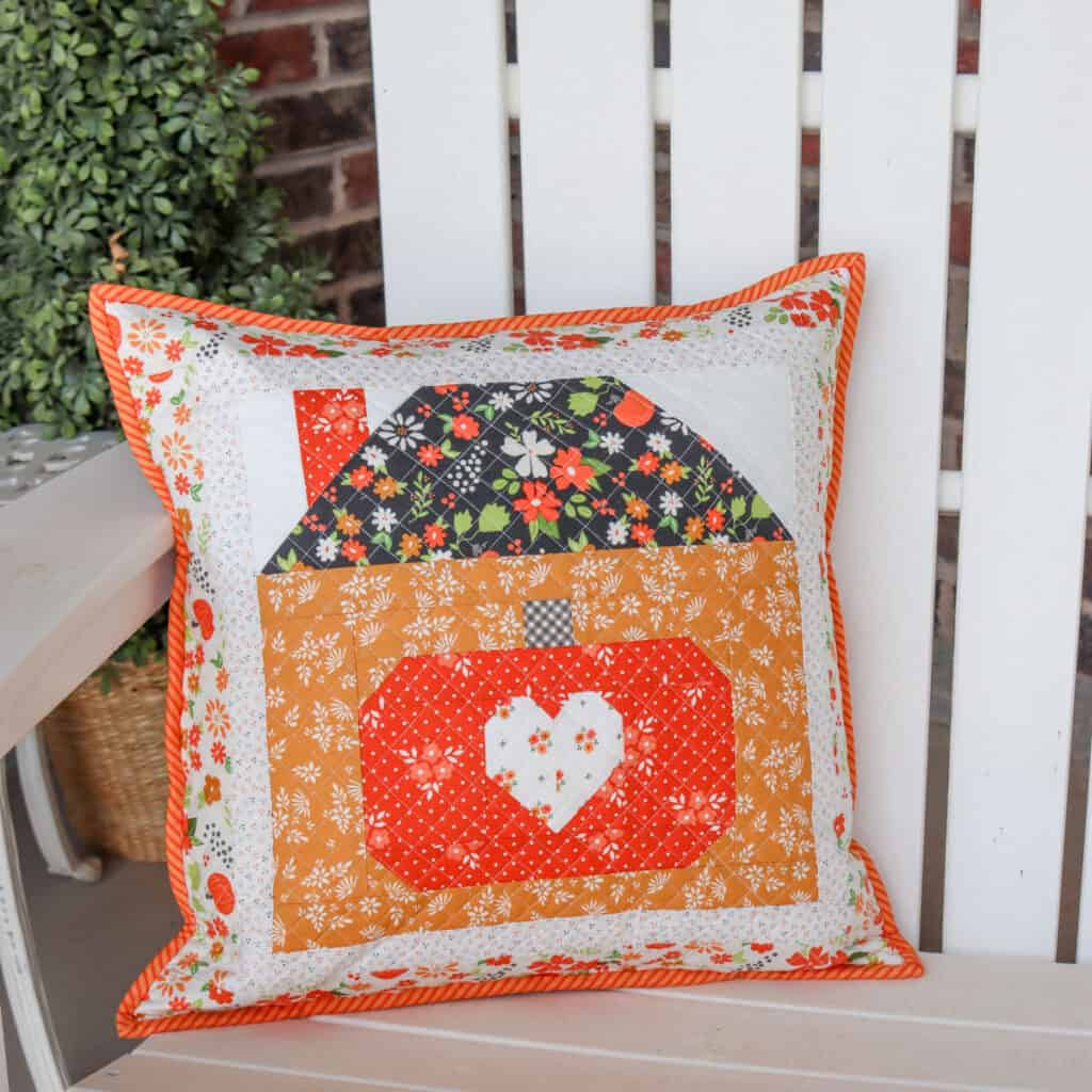 Pumpkin Cottage Pillow in Birch & Willow Fabrics by Sherri from A Quilting Life