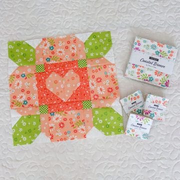 Moda Blockheads 7 Block 4: Kindred Rose pieced by Sherri McConnell with Coastal Breeze fabrics.